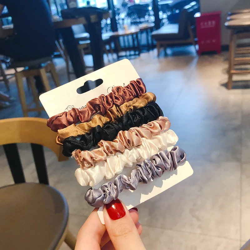 6 шт. резинки для волос шелковая веревка бархатные эластичные однотонные женские