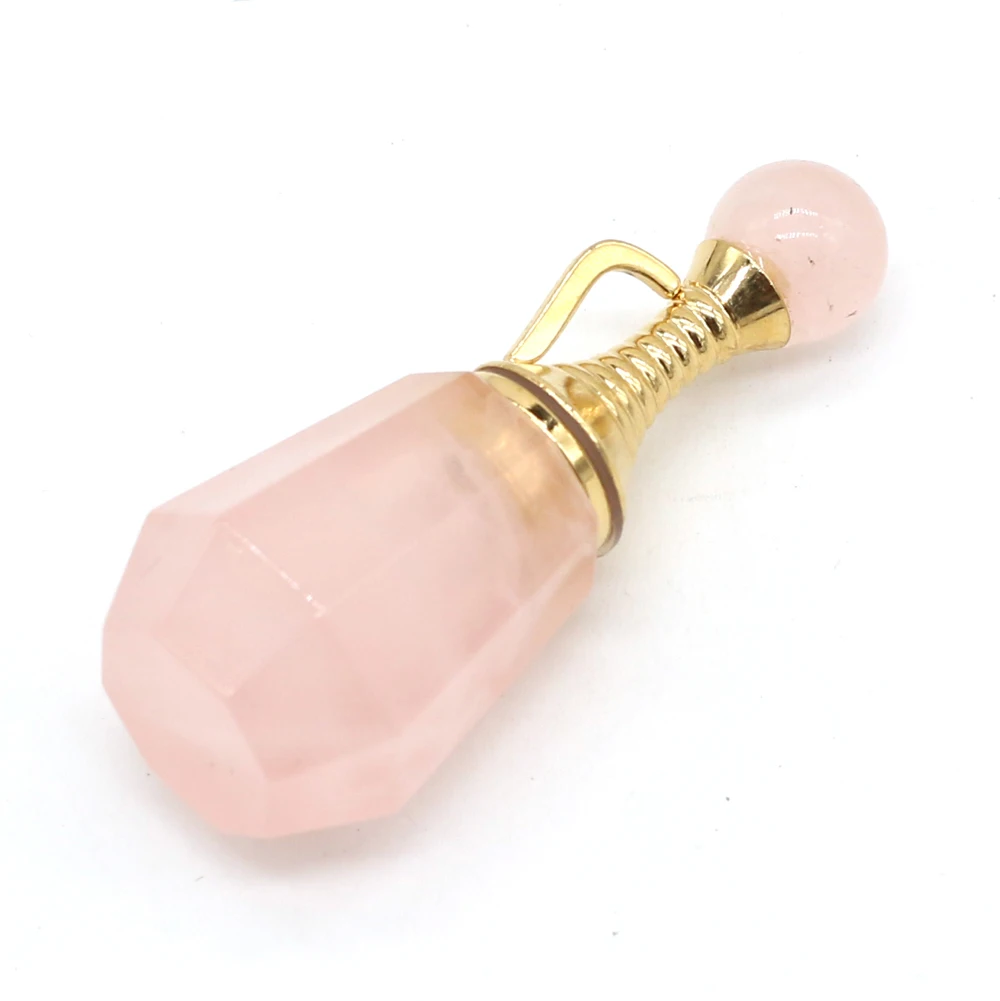 

Natural Stone Gem Essential Oil Perfume Bottle Rose Quartz Pendant Handmade Crafts DIY Necklace Jewelry Accessories Gift Making