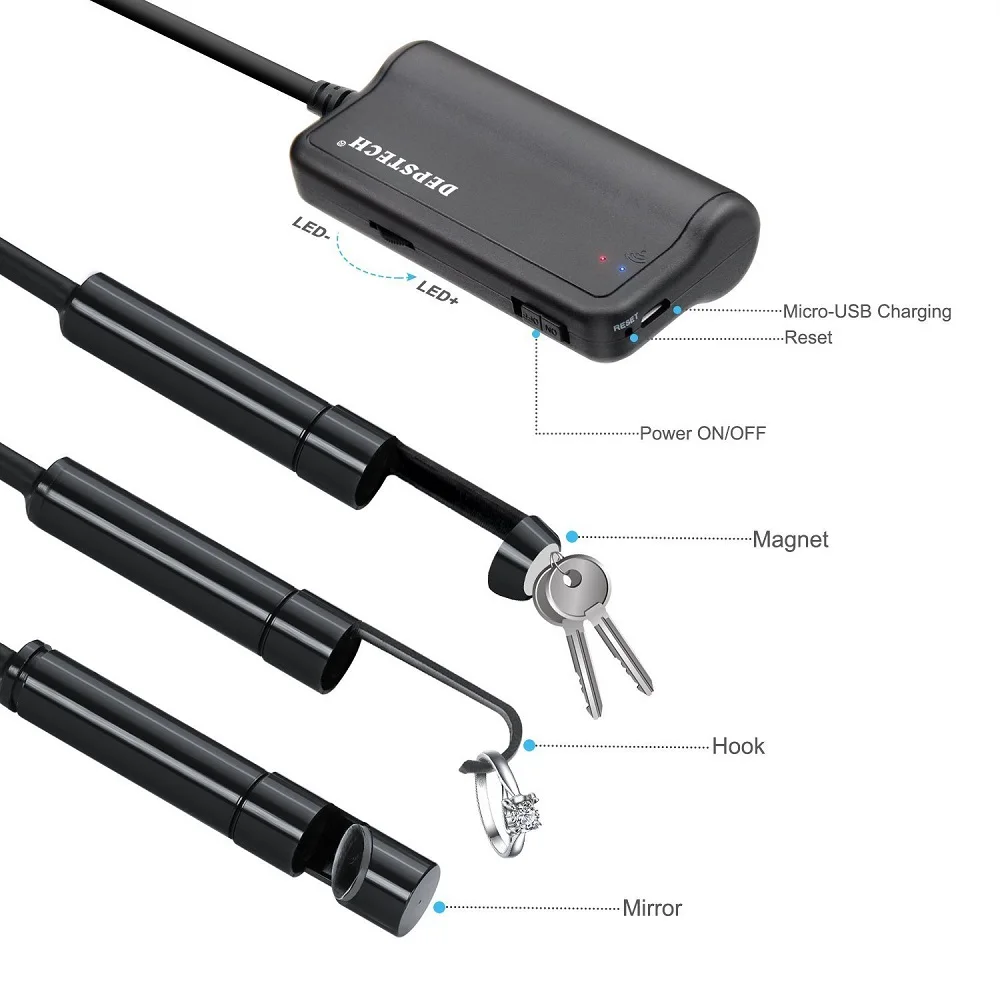 DEPSTECH Wireless Endoscope 2.0MP HD WiFi Borescope IP67 Waterproof Inspection Camera 16 Inch Focal Distance for Android &amp iOS |