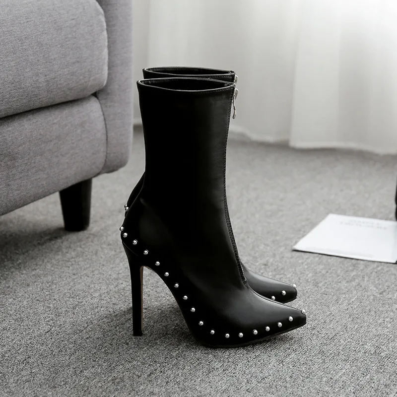 

Large women's boots 42 punk style pointed zipper thin super high heels