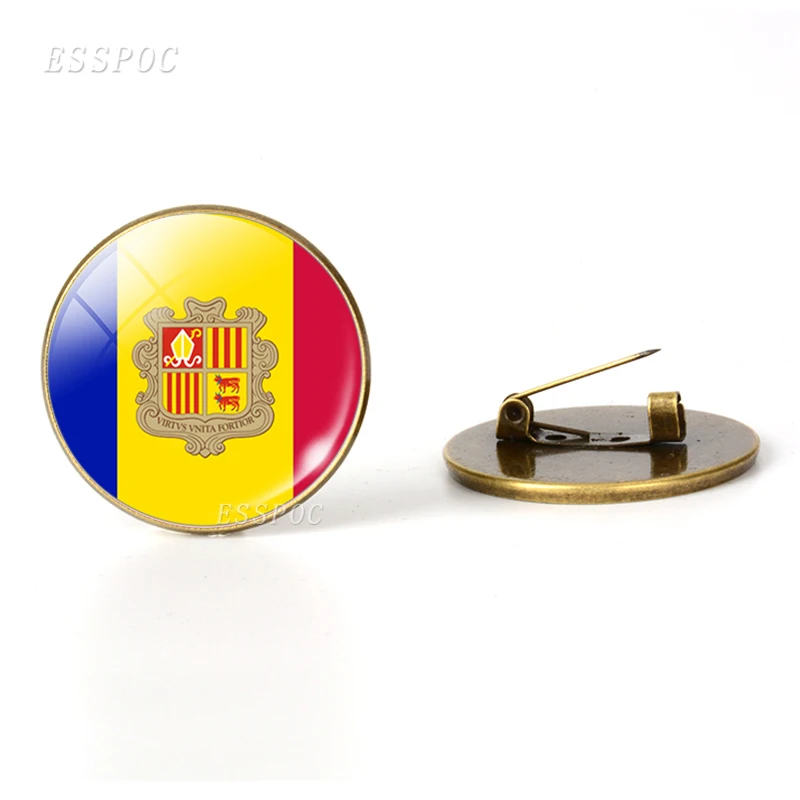 Южная Европа: Португалия Греция Испания Италия Румыния Броши с флагом бижутерия со стеклянными кабошонами бронзовая брошь булавки Национальный день подарки - Окраска металла: Andorra