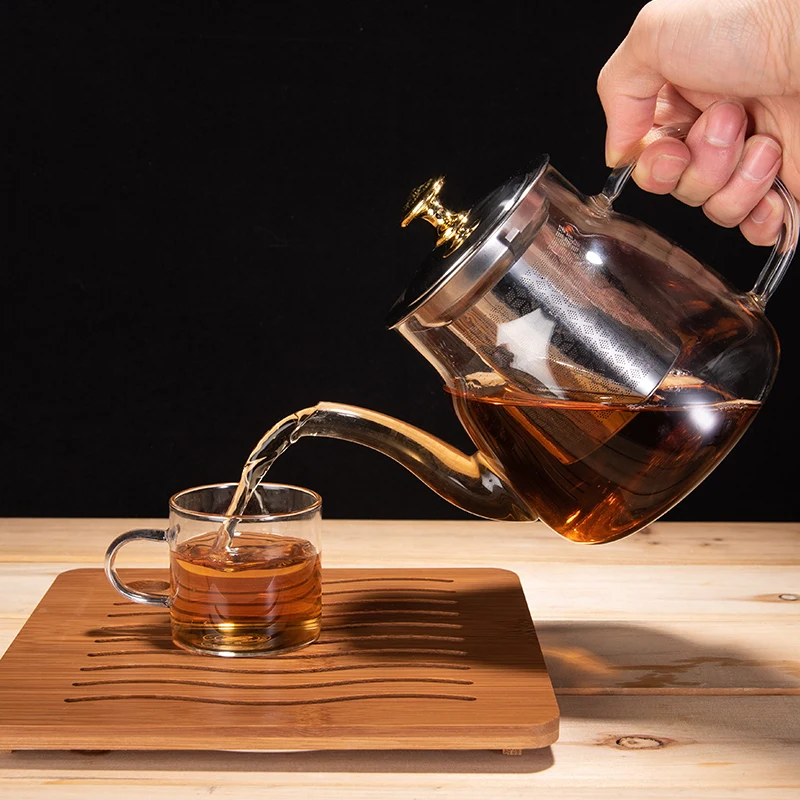 

750/800ML Heat Resistant Glass With Stainless Steel Teapot Teaware Puer Kettle Tea Infuser Flower Pot Coffee Water Jug Drinkware