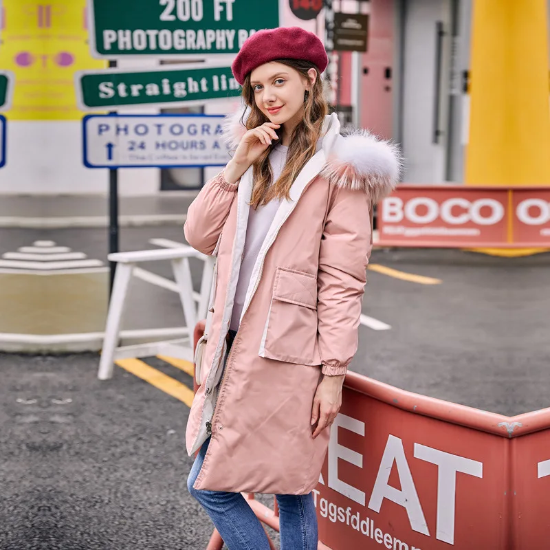 Зимний пуховик женский длинный Женский Двусторонний зимняя верхняя одежда