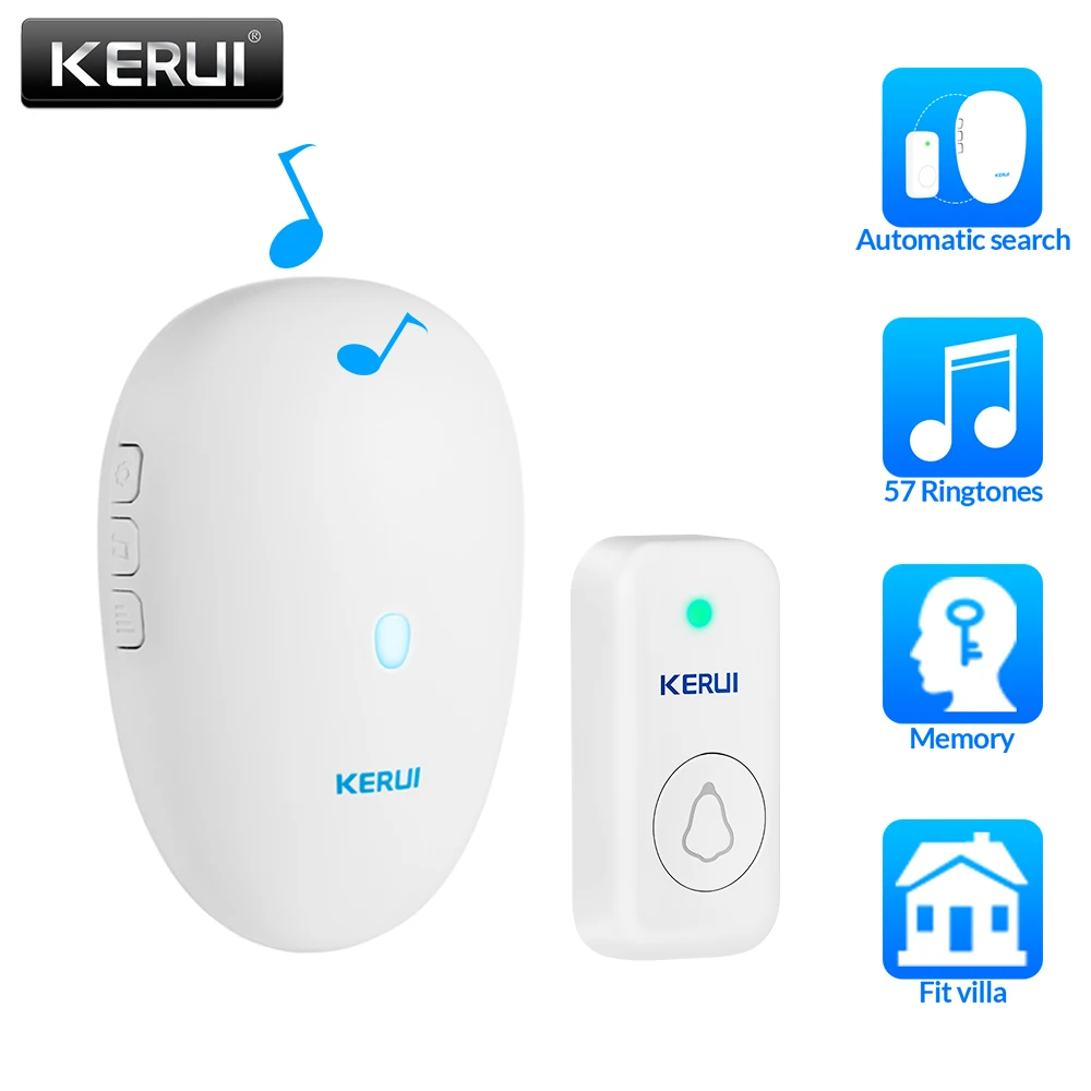 KERUI M521 Outdoor Wireless Doorbell Smart Home Security Welcome Chime Kit Door Bell Alarm LED Light Outdoor Button Battery