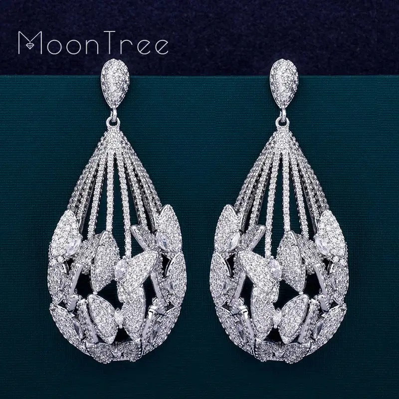 Silver Color MoonTree Роскошные бабочки капли воды AAA круг кубического циркония Дубай для женщин Свадебные обручальные вечерние ювелирные изделия серьги - Окраска металла: Silver Color