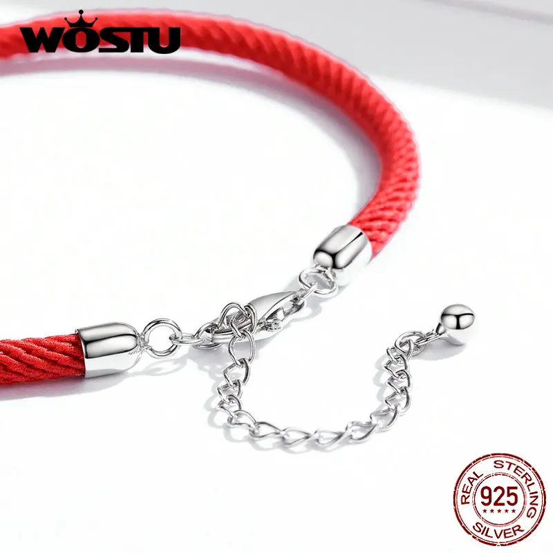 WOSTU 100% настоящий 925 пробы Серебряный Красный веревочный браслет классический