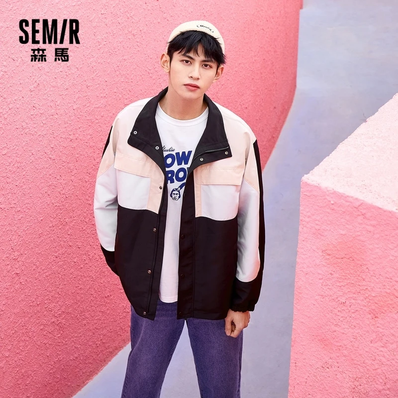 

Куртка SEMIR мужская с воротником-стойкой, ветрозащитная Свободная куртка средней длины, контрастные цвета, со строчкой, весна 2021