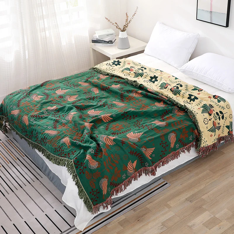100% Cotton Nordic Soft Large Fashion Muslin Summer Throw Blanket Cover For Sofa Boho Blue Green Warm Bedspread Blankets For Bed