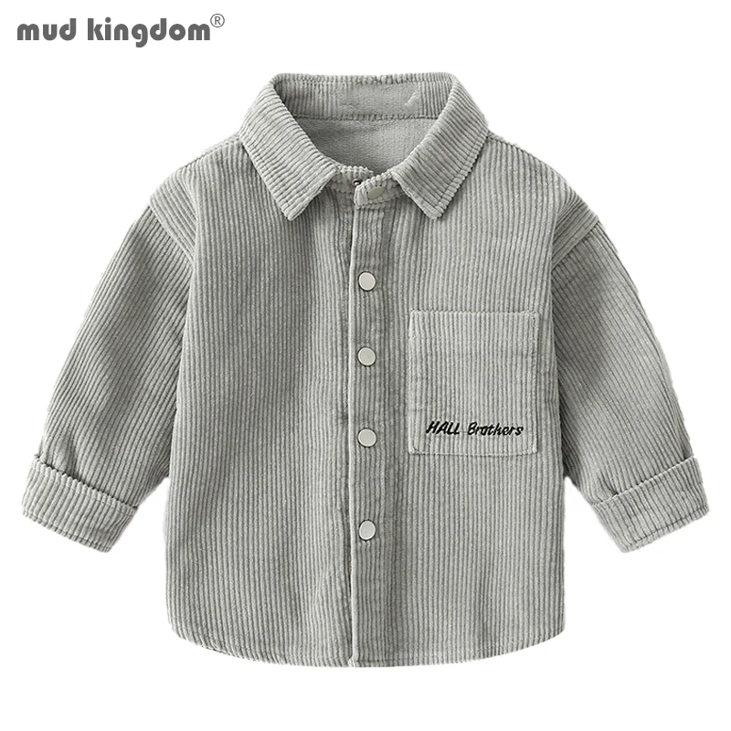 

Mudkingdom Boys Corduroy Shirt Plain Patch Pocket Long Sleeve Tops for Boy Clothes Solid Shirts Kids Clothing Spring Autumn