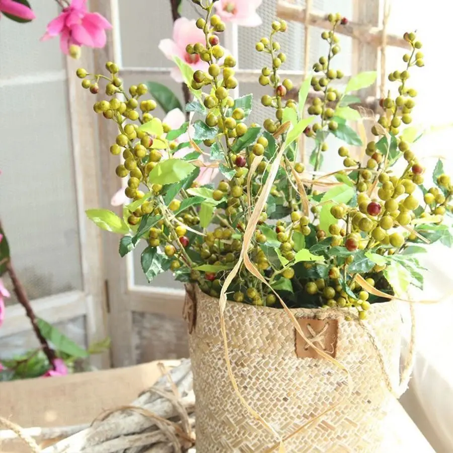 

Artificial Long Branches Green Red Berries Christmas Dress Up Fake Plants Celebrate Holiday Decoration Home Garden Restaurant