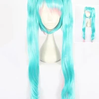 green mixed long curly synthetic hair cosplay costume wigs with chip removable ponytails wig cap anime accessories miku wig