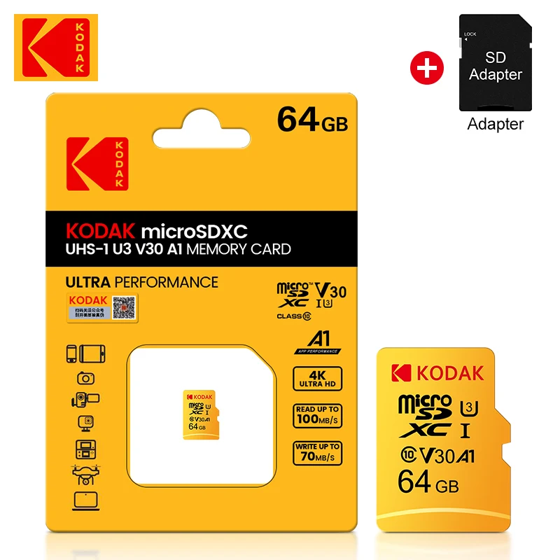 

Original Kodak Micro SD Card Class10 memory card 64gb 128gb 256gb microSD flash drive 32gb cartao de memoria For Phone +Adapter