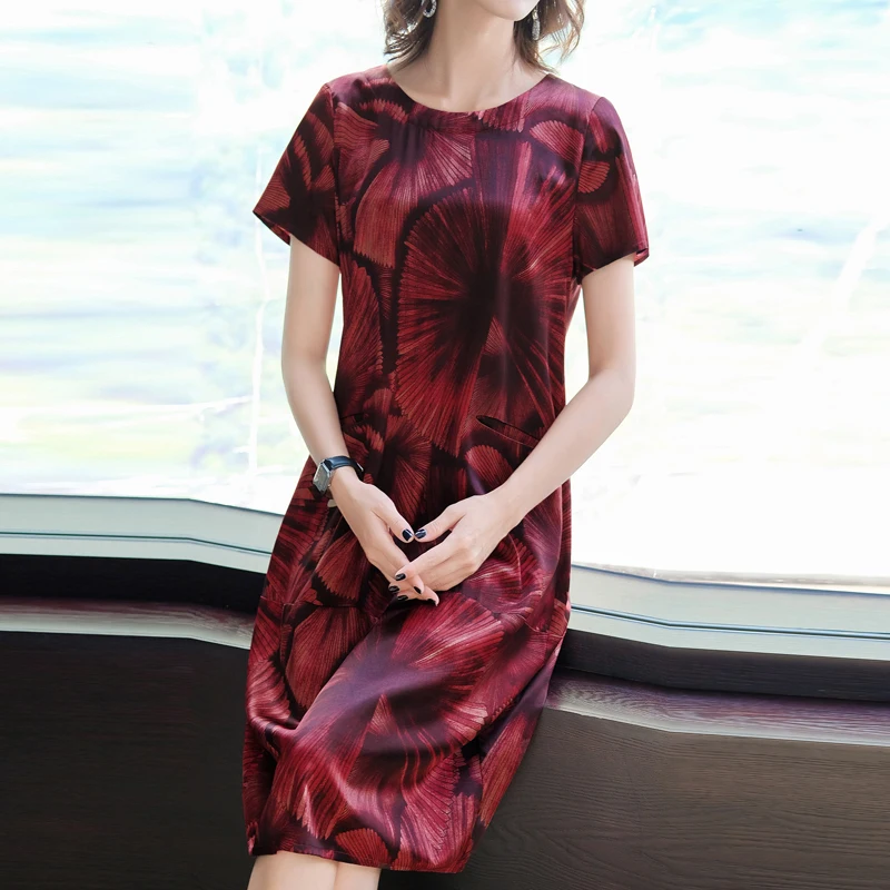 Летнее шелковое женское платье элегантное миди Повседневное размера плюс
