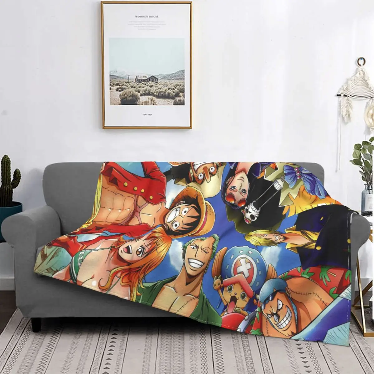 

One Piece Japanese Anime Blankets Flannel Printed Portable Lightweight Throw Blanket for Home Bedroom Bedspread