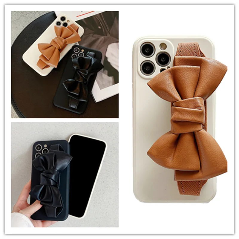 

3D Leather Bowknot Soft Silicone Protective Shell Matte Phone Case Cover For Samsung Galaxy S21 S20 FE Plus Note 20 10 Pro Ultra