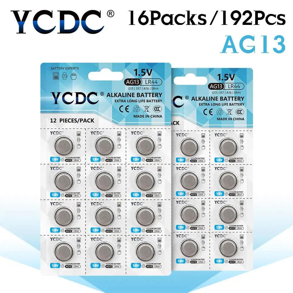 192 шт. YCDC AG13 LR44 357A S76E G13 кнопочные монетные элементы батареи 1 5 В щелочные большая