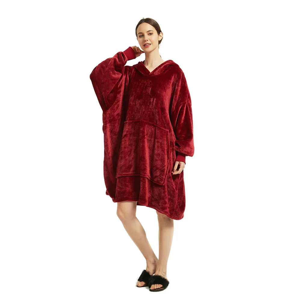 

2021 Autumn Winter Robes for Adults Solid Color Flannel Hooded Blanket Pajamas Women Men Couple Home Sleepwear Warm Casual Tops