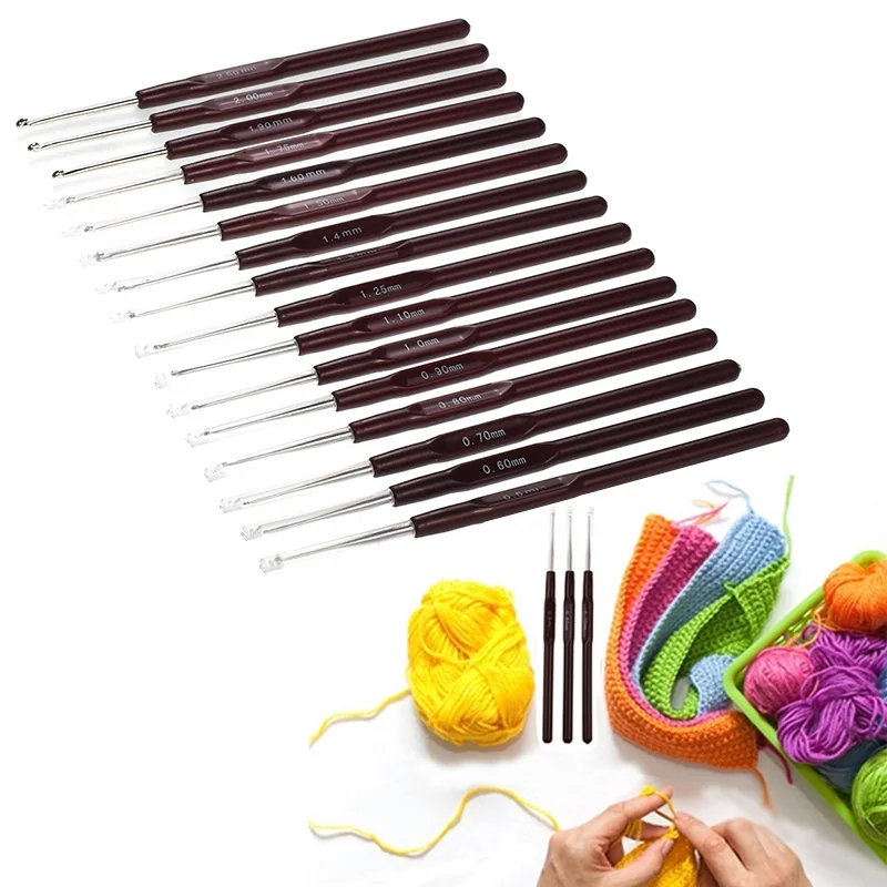 1/16pcs Plastic Handle Crochet Hooks Knitting Needles Set Crochetings Knittings Pins DIY Craft Sewing Tool 0.5mm-2.5mm - купить по