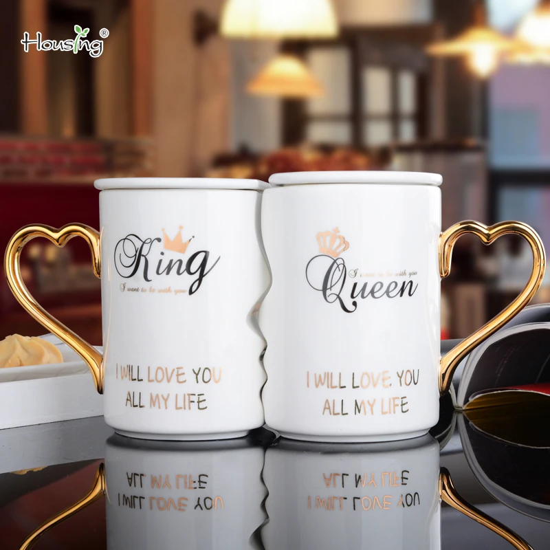 

2Pcs Set China Ceramic Couple Cup Lover Kiss Mug Valentine's Day Wedding Birthday Gift In Gift Box Milk Coffee Mugs