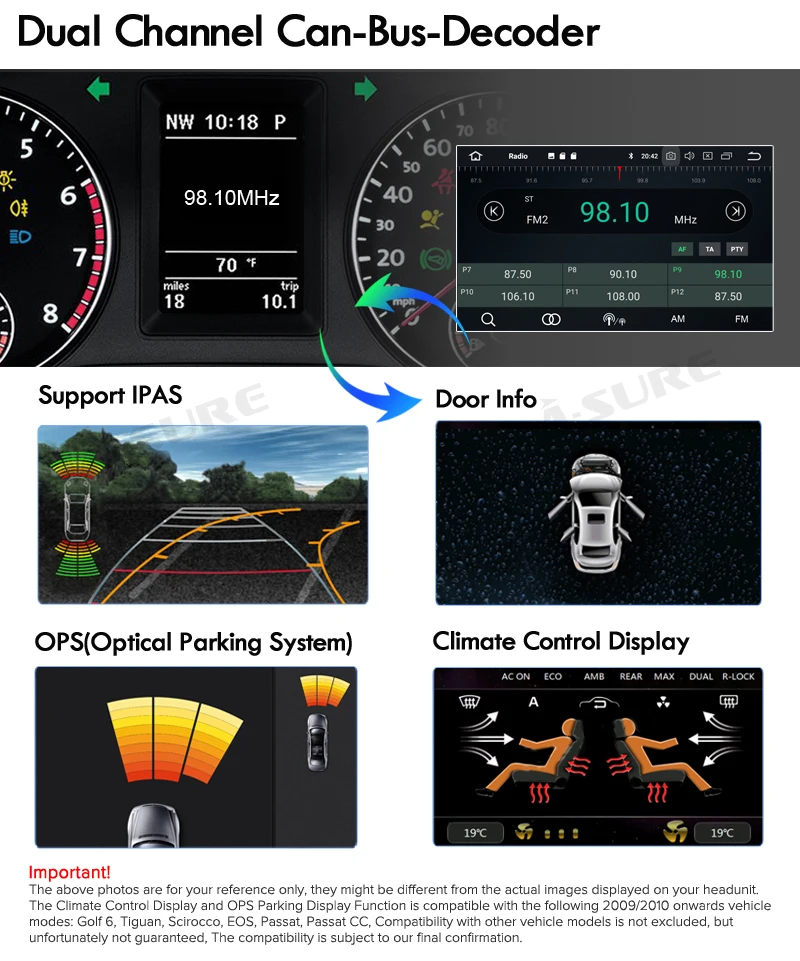 A-Sure 8 core 4 ГБ 9 ''ram Android 8 радио gps DVD для Volkswagen VW Tiguan Polo Golf 5 6 Passat Caddy Transporter Touran Sharan