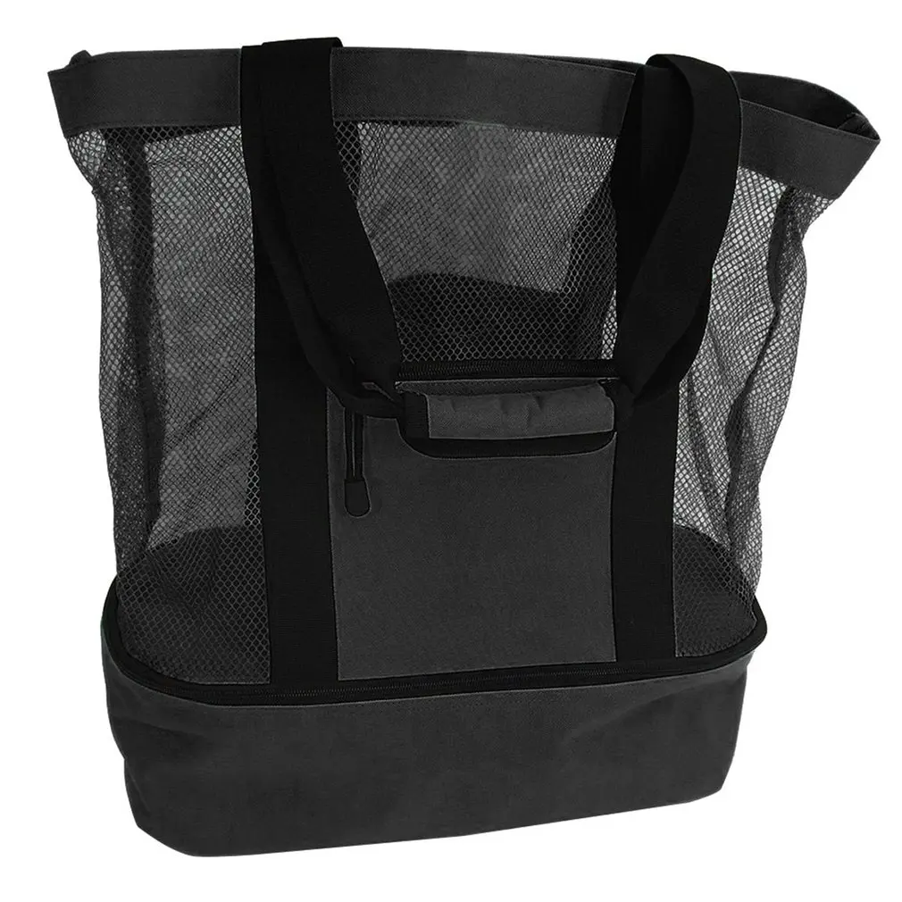 Practical Portable Picnic Bag Mesh Outdoor Durable Double Compartment Oversized Zipper Closure Beach Tote | Дом и сад
