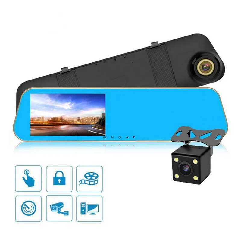 HD 4.0 Inch dual cam TOSPRA 4 дюйма Видеорегистраторы для автомобилей Камера Зеркало заднего вида видеорегистратор HD 1080P вождение автомобиля Регистраторы 120 градусов Широкий формат видео Регистраторы - Название цвета: HD 4.0 Inch dual cam