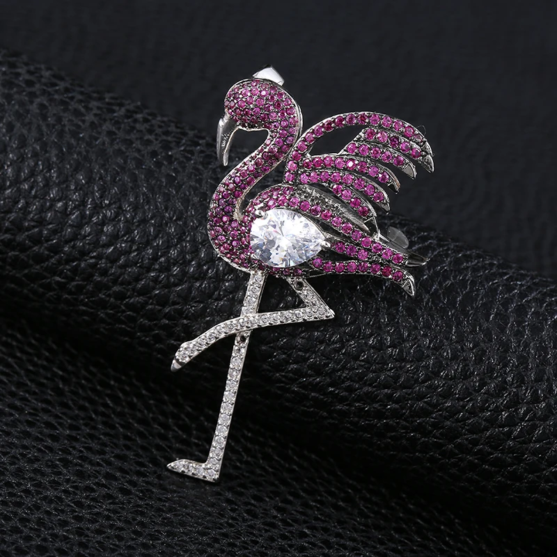 Модные фламинго броши для женщин роскошные фиолетовые стразы и кристаллы птица