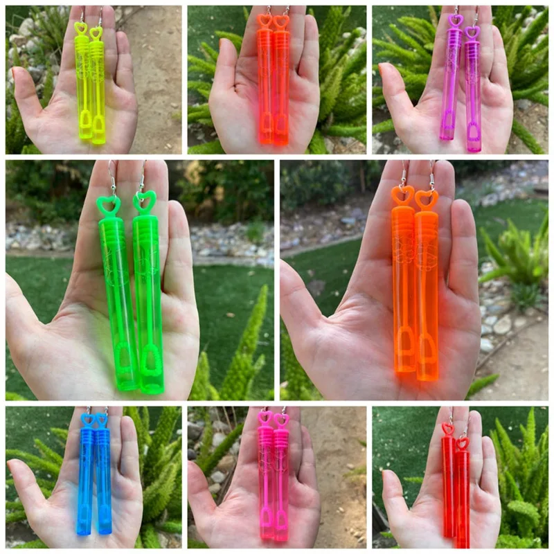 

Real bubble neon wand earrings, weird jewelry, fashionable and interesting earrings