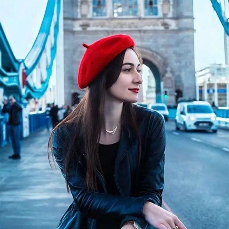 Women Ladies Winter Wool Beret French Artist Beanie Hat Solid Ski Cap Holiday Berets | Аксессуары для одежды