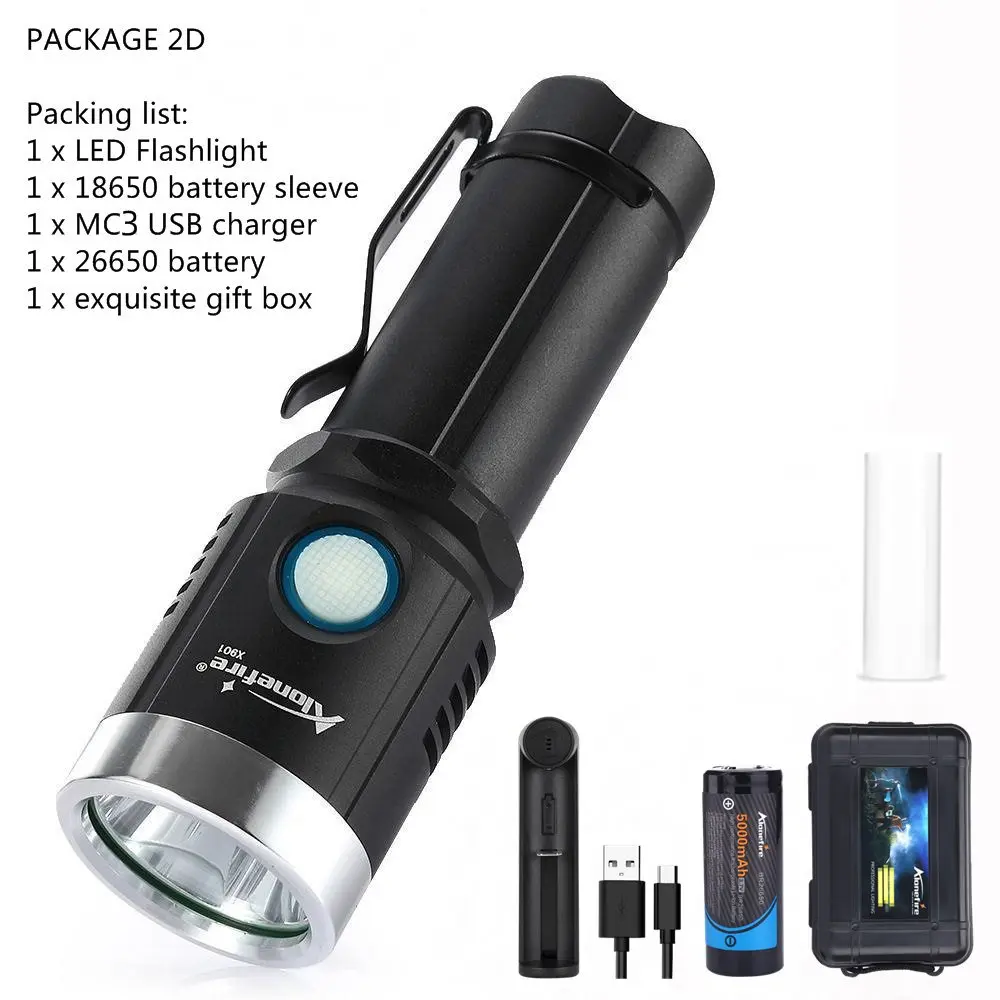 PACKAGE 2D AloneFire X901 L2 светодиодный фонарик 18650 Micro usb перезаряжаемый светодиодный фонарь ультра яркий ручной водостойкий фонарь - Испускаемый цвет: PACKAGE 2D