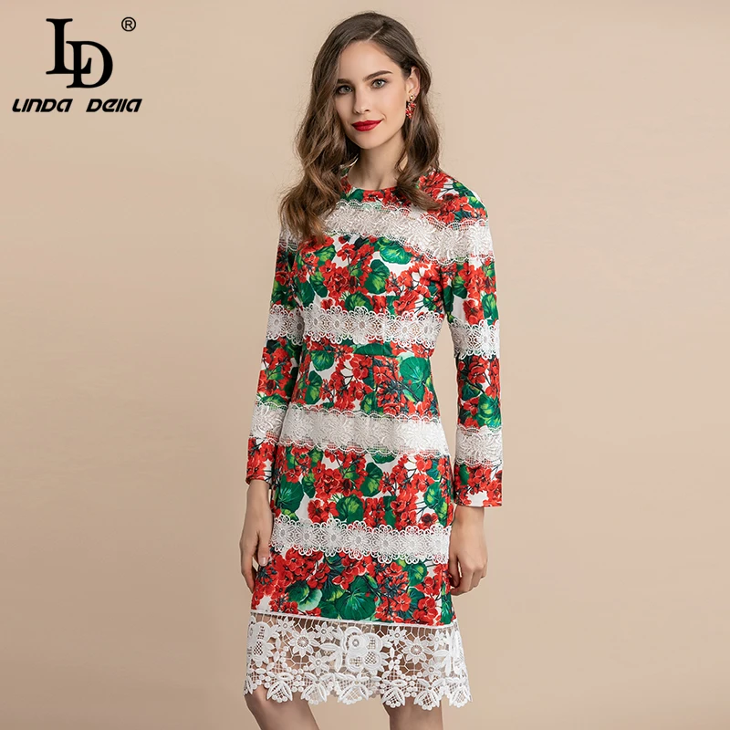 LD LINDA делла Осень Зима Мода Подиум элегантное платье женское с длинным рукавом