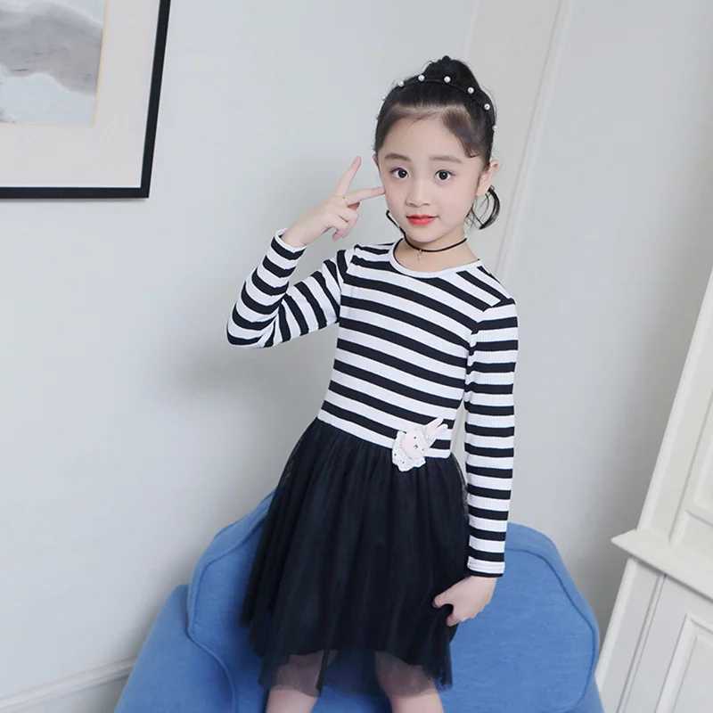 Детское платье с длинным рукавом в полоску на Возраст 4-12 лет | Детская одежда и