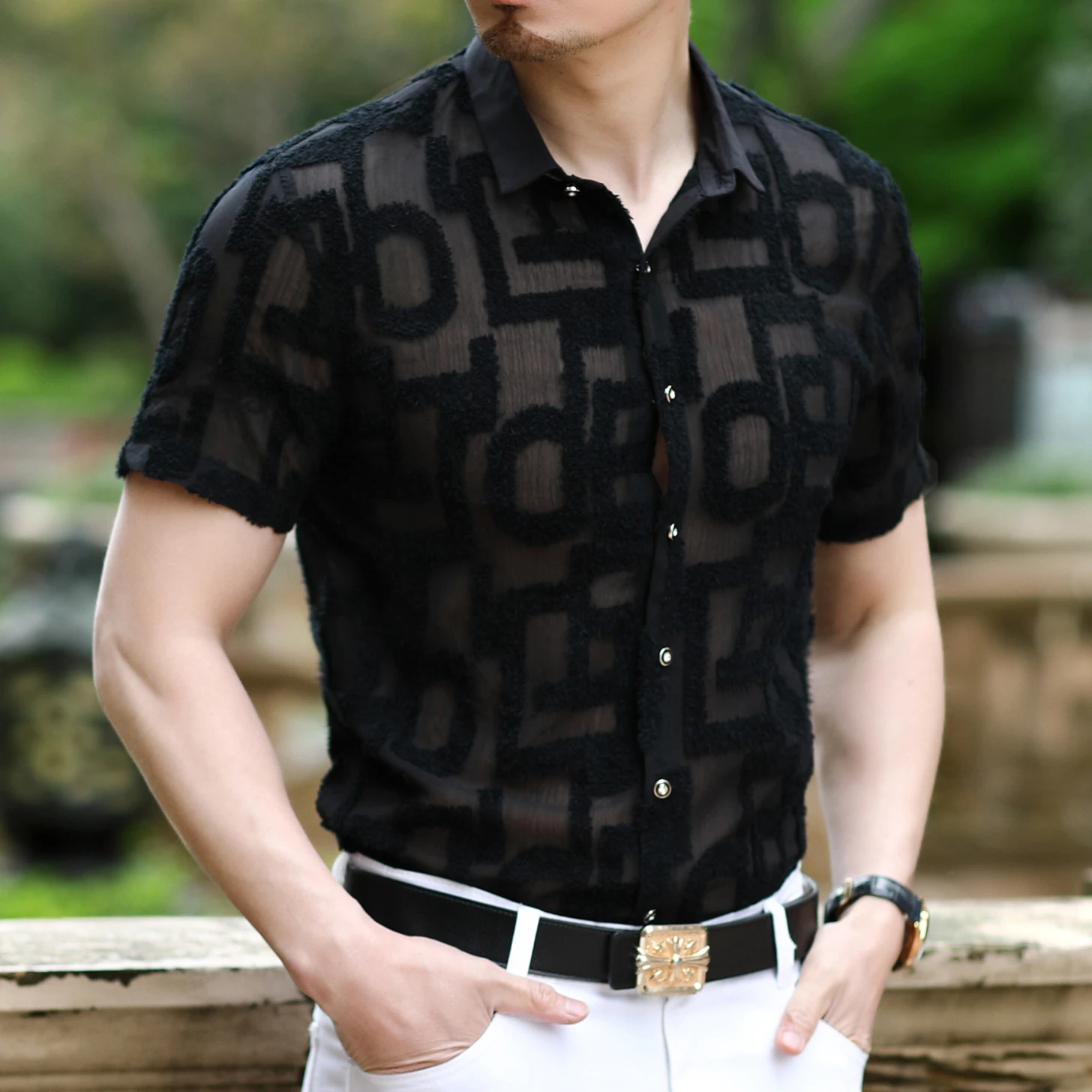 Клубная 2020 летняя рубашка для мужчин приталенная с короткими рукавами Мужская