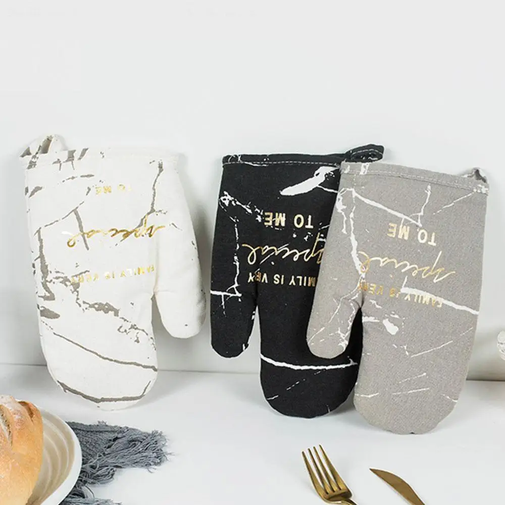 

1pc Cotton Microwave Oven Gloves Kitchen Cooking Microwave Potholders Pattern Non-Slip Baking Mitts Gloves Oven Marble Heat X4T4