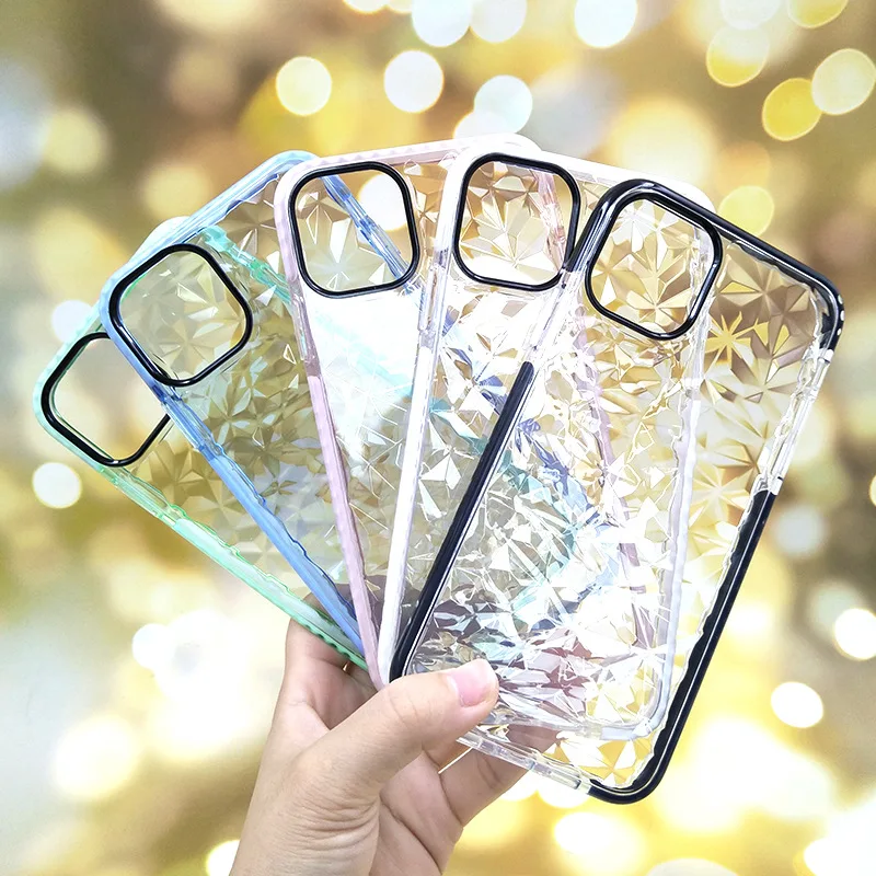

Double Color Diamond Pattern Anti-drop Phone Case Transparent Soft TPU Protection Cover For iPhone 13 12 11 Pro Max Mini 7 8