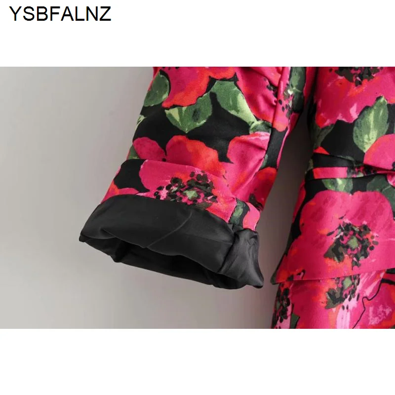 

2021 Casual Blazer Coats Womens Outerwear Veste Automne Femme Full Sleeve Floral Pattern Lapel Slim Fit Vintage Design Clothing