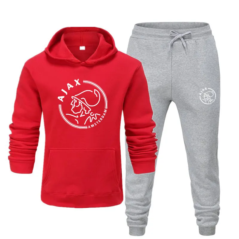 Осень/Зима Мужская Новая толстовка с капюшоном+ брюки набор Мода AJAX печатных флис Толстовка Теплый фитнес набор