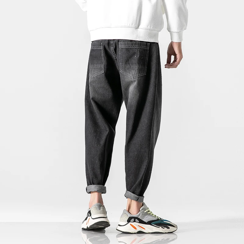 

Men Baggy Jeans Hip Hop Straight Pants Fashion Large Size Dark Blue Denim Trousers