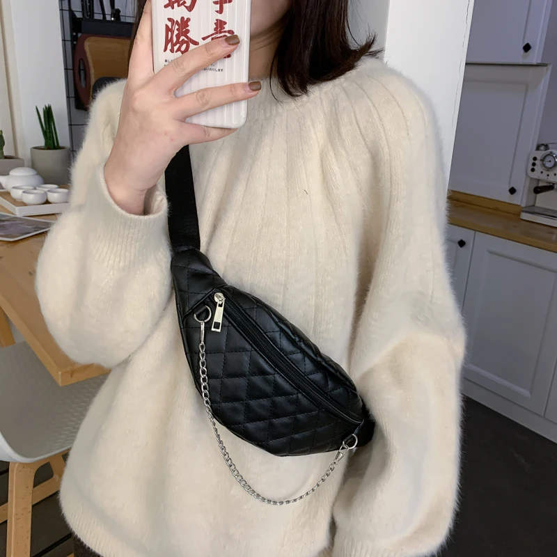 Поясная Сумка в черную клетку для женщин винтажная забавная сумочка из