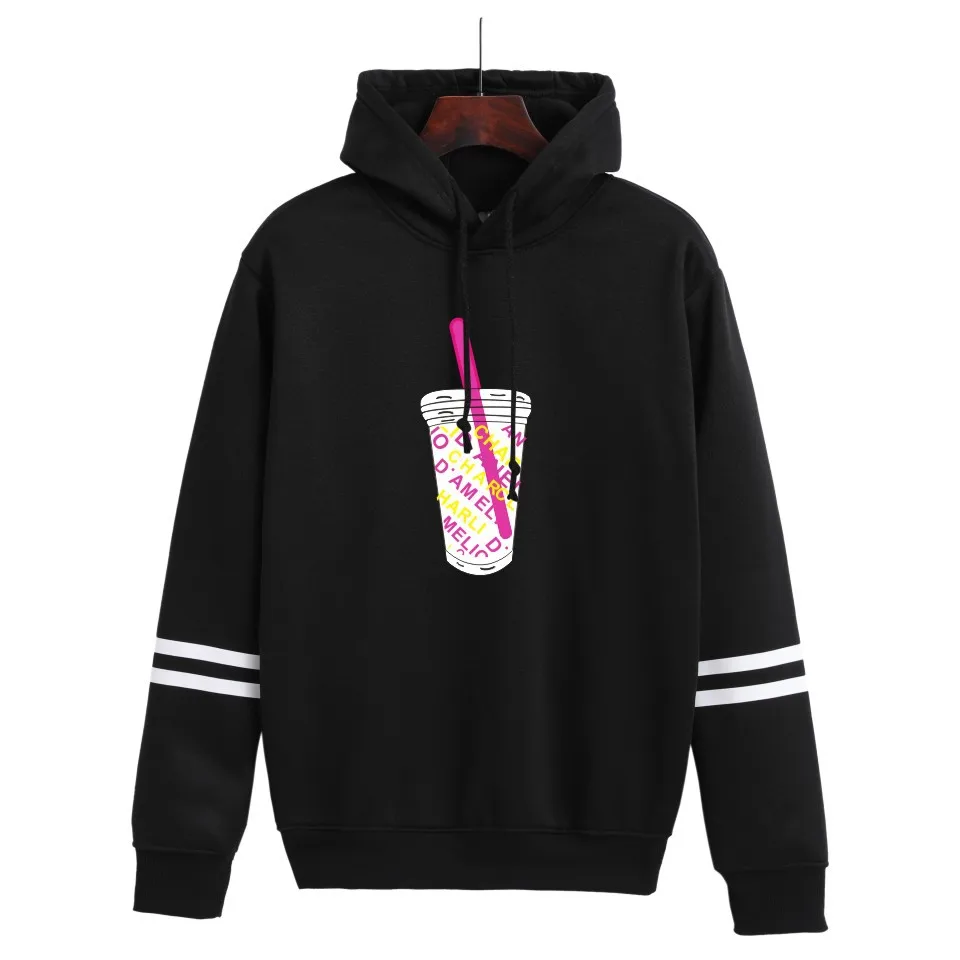 

New Fashion Charli D'Amelio Ice Coffee Splatter Hooded Sweatshirts Men/Women Casual Internet Celebrity Striped Hiphop Hoodies
