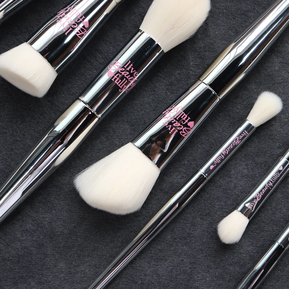 IT Cosmetics 9 шт. набор кистей для макияжа Профессиональный серебристый хромированный синтетический порошок Румяна бронзер тени для век набор кистей для макияжа