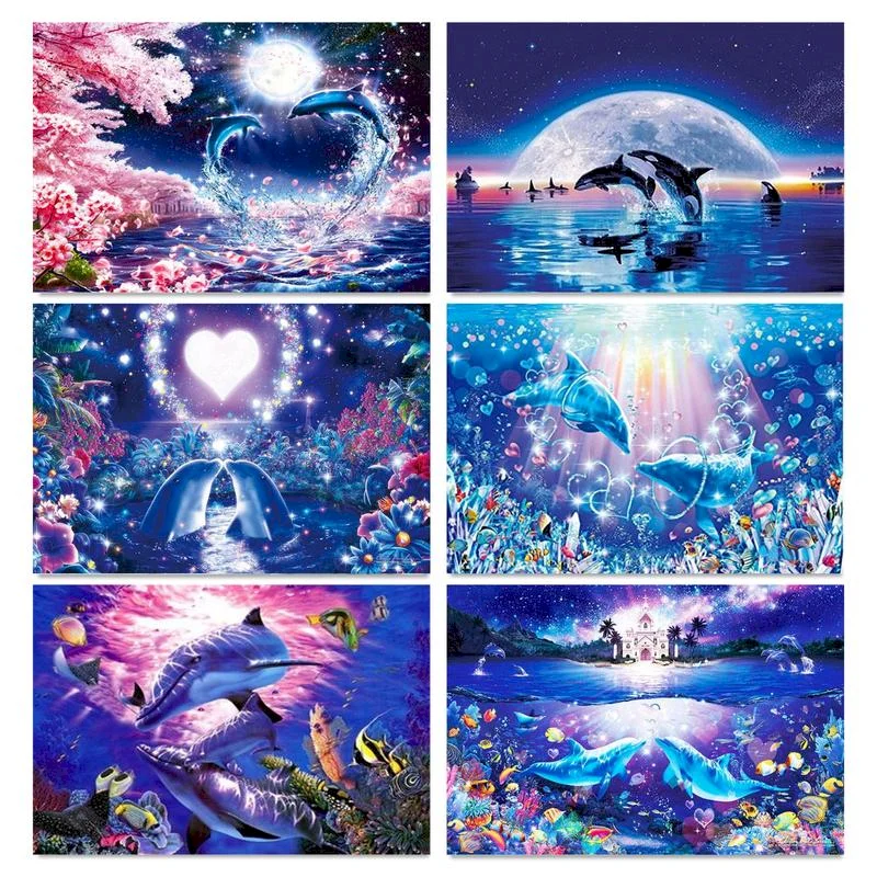 

Dolphin Oil Painting By Numbers Animal Picture By Numbers On Canvas Acrylic Paint Home Decor Modern Gift 60x75cm DIY