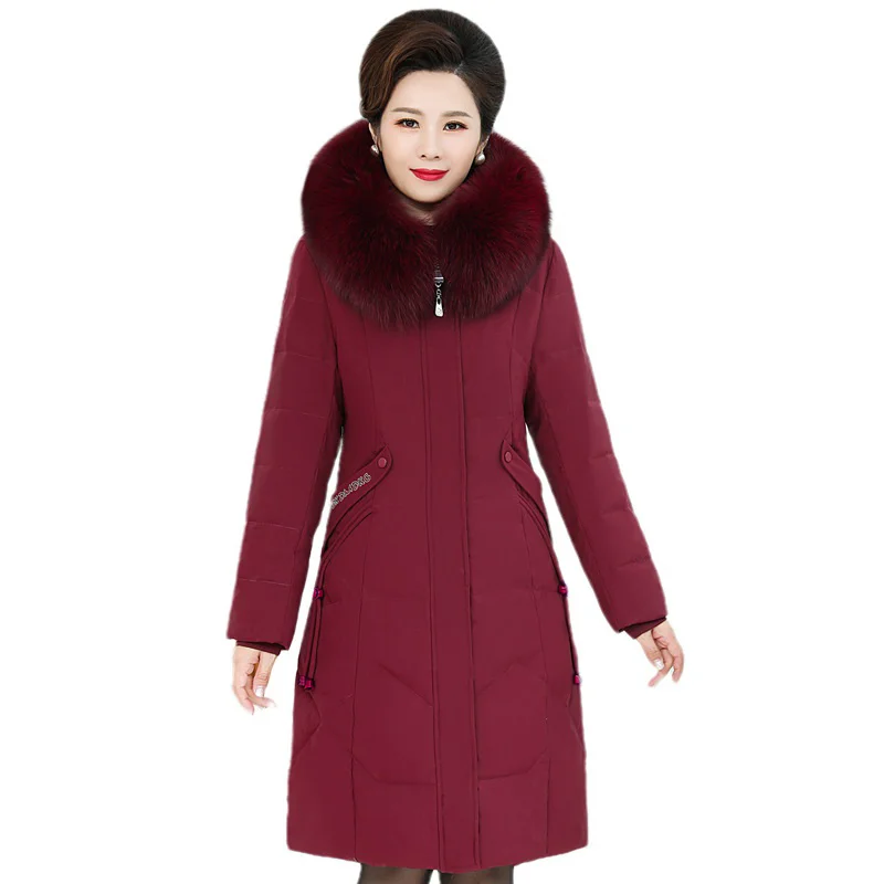 

Isenmal X-long Women Coats Slim Office Ladies Solid Women's Winter Jacket Hooded with Fur Collar Thick Cotton Padded Parkas