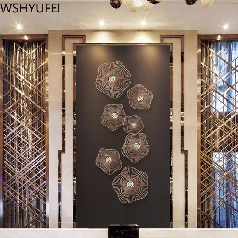 Современная Настенная роспись из кованого железа с листьями лотоса украшения