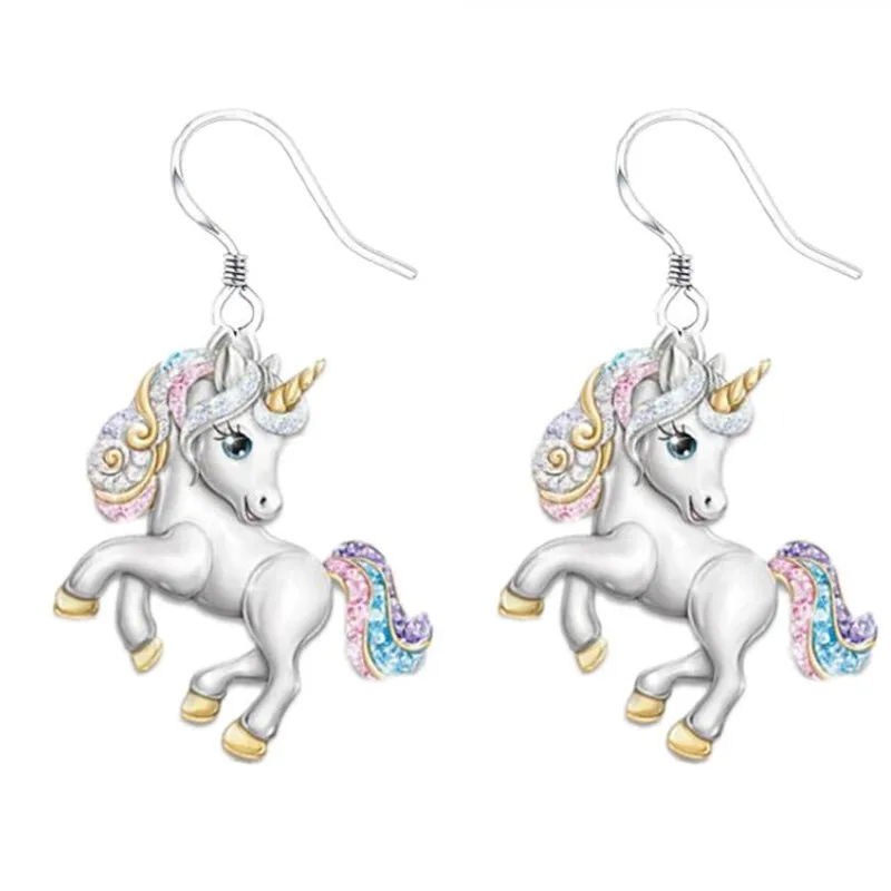 

Fashion cute colorful zircon unicorn women earrings elegant temperament Valentine's Day romantic charm jewelry gift wholesale