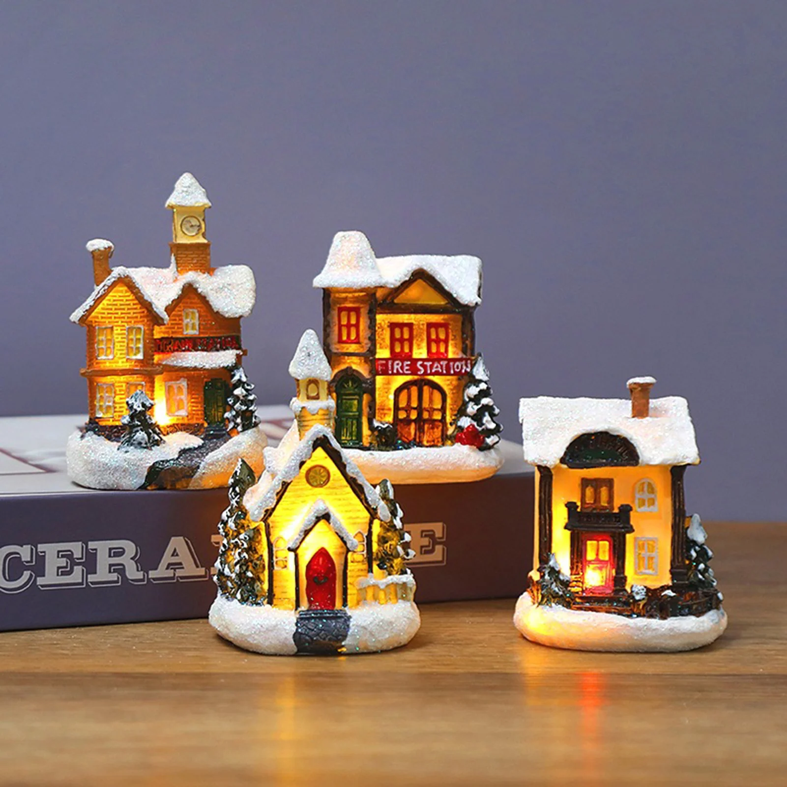 snow houses with colorful flashing led light christmas decoration for home new year kids gift resin christmas scene village free global shipping
