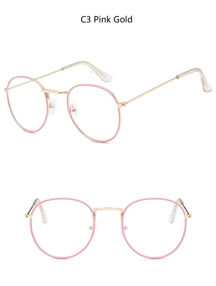 Круглые очки в золотой оправе, женские классические розовые очки, очки с прозрачными линзами, модные женские и мужские очки