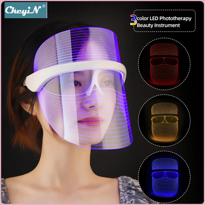 

CkeyiN 3 Colors LED Light Therapy Face Mask Photon Anti-aging Anti Acne Wrinkle Removal SPA Wireless Rechargeable Beatuy Tool 50