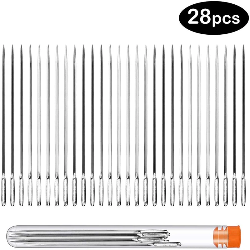 

LMDZ 28 PCS Handmade Leather Needle Large Eye Sewing Needles Stitching Needles Stainless Steel Yarn Knitting Needles in Bottle