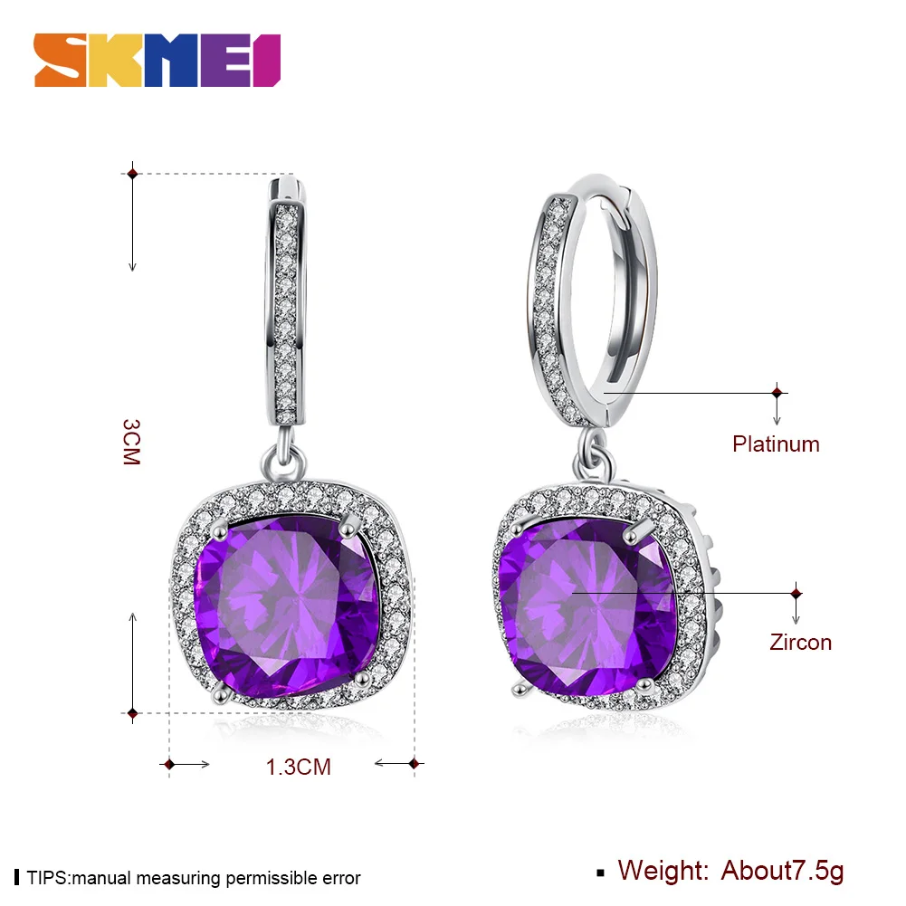 

SKMEI Fashion Colorful Crystal Earrings Cubic Zirconia Copper Earring Korean Style Female Fashion Jewelry Gift